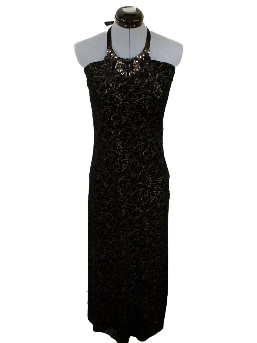 JALOUX Small‎ Black Maxi Dress Burnout Velvet Halter Party Cocktail